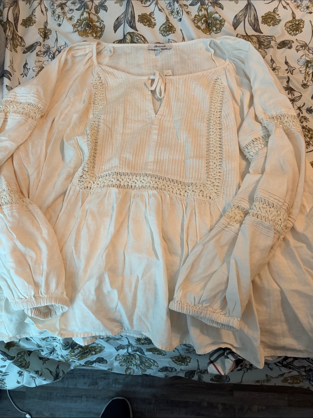 NWT Madewell Boho Crochet Peasant Top - White